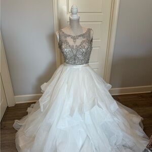 New Allure c380 Bridals Silver and White Wedding Dress